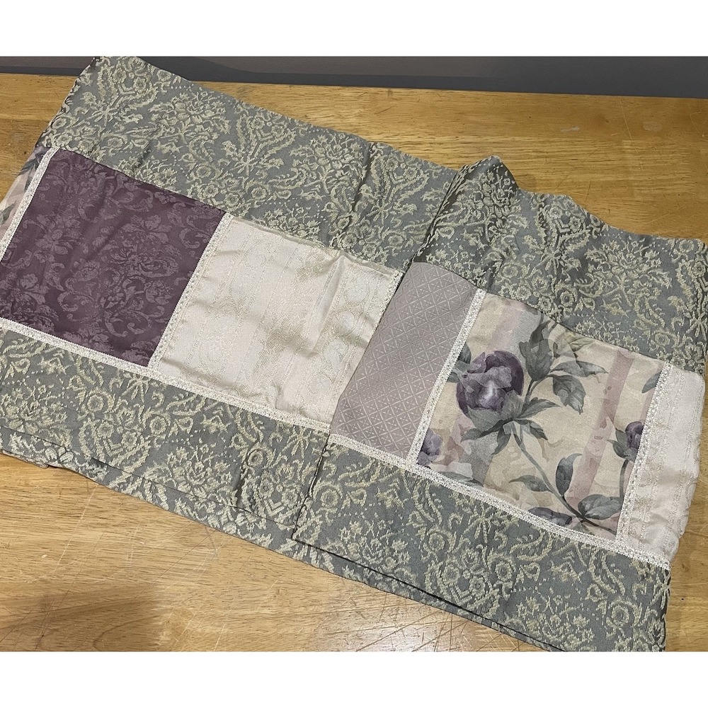 Croscill CAITLIN Lined Valance Damask Floral Sage, Purple Patchwork 18x90"